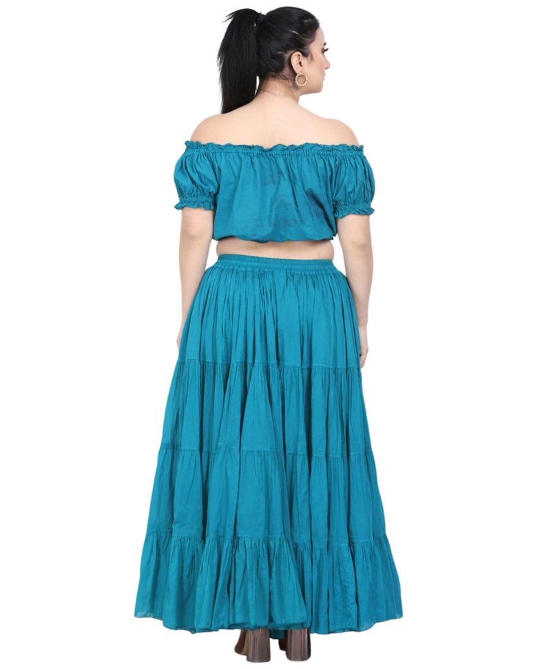 WevezÂ® Women's Plus Size Cotton Skirt 25 Yard Long Flowy Solid Color Renaissance fair Skirt (Teal) - Image 4